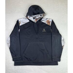 Huntworth Hoodie Mens Large Black Camo Fleece Pullover Kangaroo Pocket Hunting
